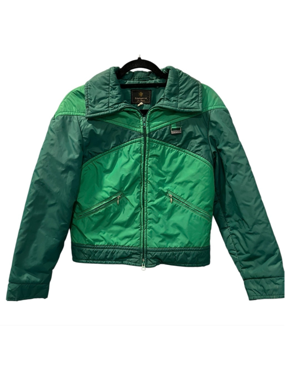 Vintage Edelweiss Skiwear Jacket Womens M Green Colorblock Retro 70s Puffer Zip